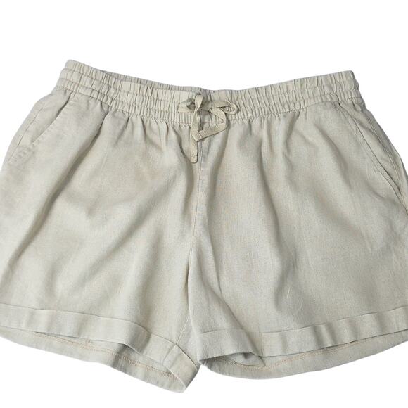 Old Navy Pants - Old Navy Sz Large Tan Linen Blend High-Rise 4" Pull On Drawstring Pockets Shorts